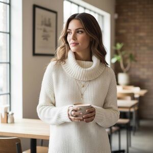 Ralph Lauren Cozy White Turtleneck Sweater Mohair Open Knit Cozy Winter Ski Snow